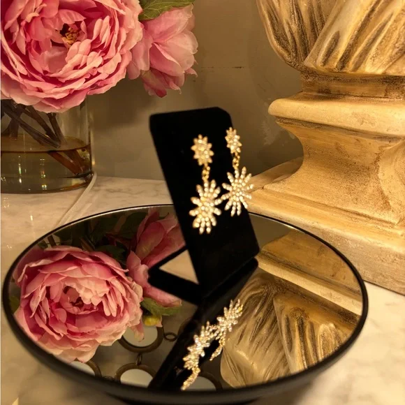 Saks 5th Ave NWT Crystal + Gold Double Drop Starburst Earrings - Picture 4 of 5